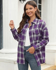 Dark Slate Gray Plaid Button Up Pocketed Shirt