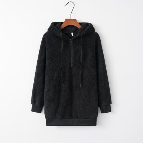 White Smoke Quarter-Zip Drawstring Teddy Hoodie