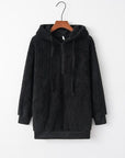 White Smoke Quarter-Zip Drawstring Teddy Hoodie