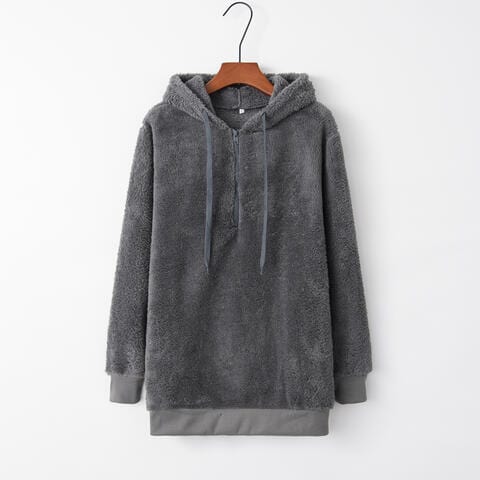 Lavender Quarter-Zip Drawstring Teddy Hoodie