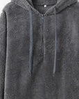 Dark Slate Gray Quarter-Zip Drawstring Teddy Hoodie