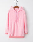 Misty Rose Quarter-Zip Drawstring Teddy Hoodie