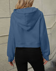 Dim Gray Raglan Sleeve Zip-Up Hoodie with Pocket