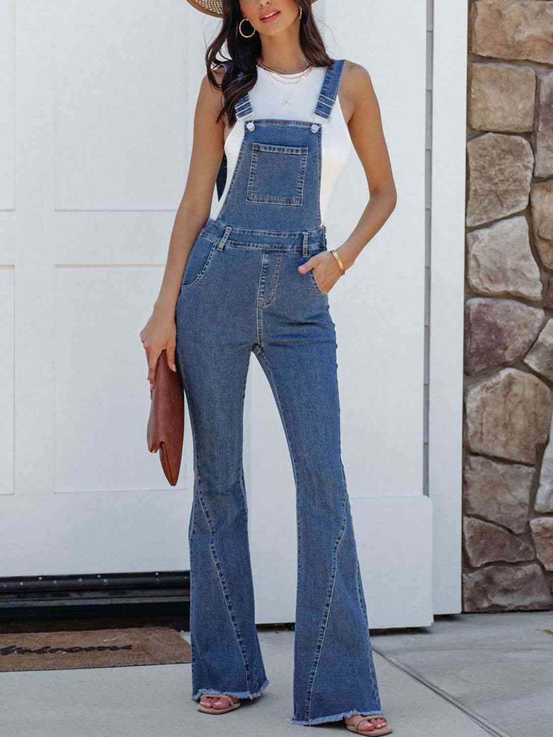 Gray Raw Hem Denim Overall