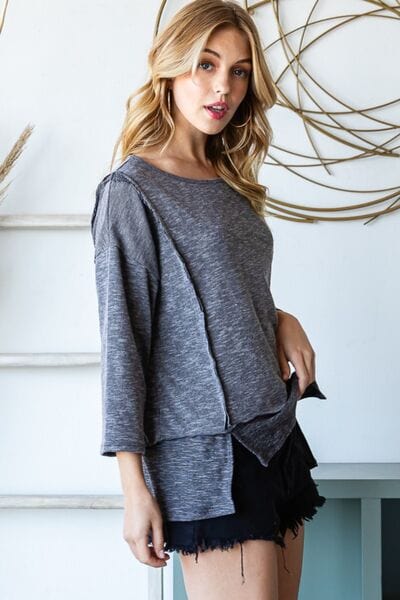 Dark Slate Gray Reborn J Boat Neck Exposed Seam Slit Top