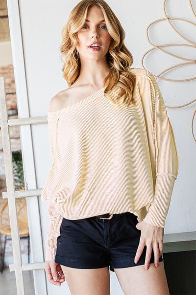 Light Gray Reborn J Exposed Seam Lantern Sleeve Top