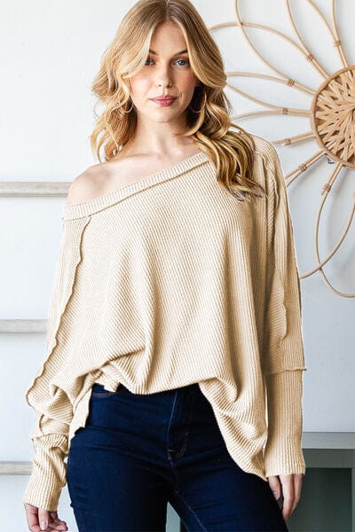 Light Gray Reborn J Exposed Seam Lantern Sleeve Top