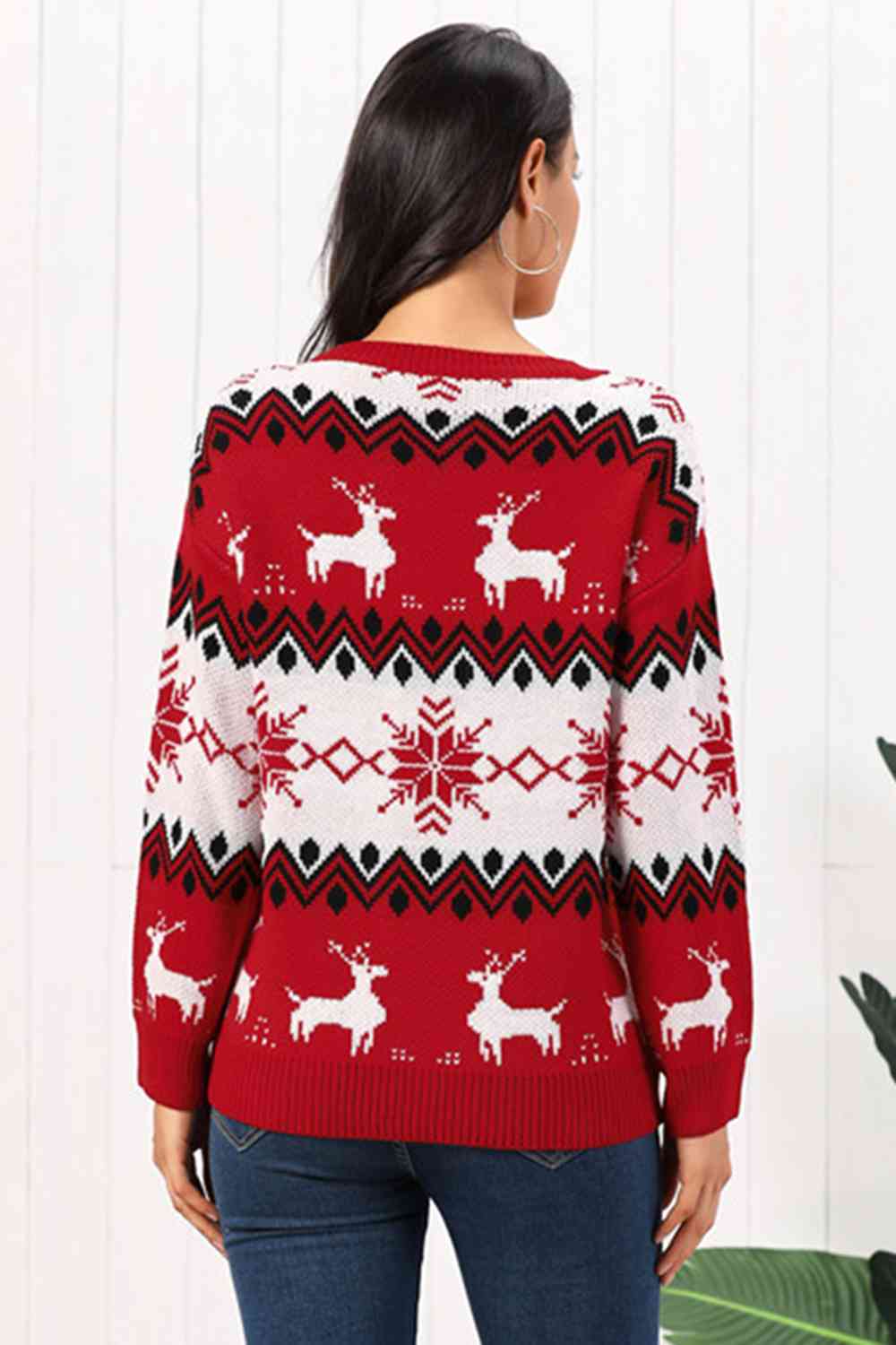 Dark Slate Gray Reindeer Round Neck Sweater