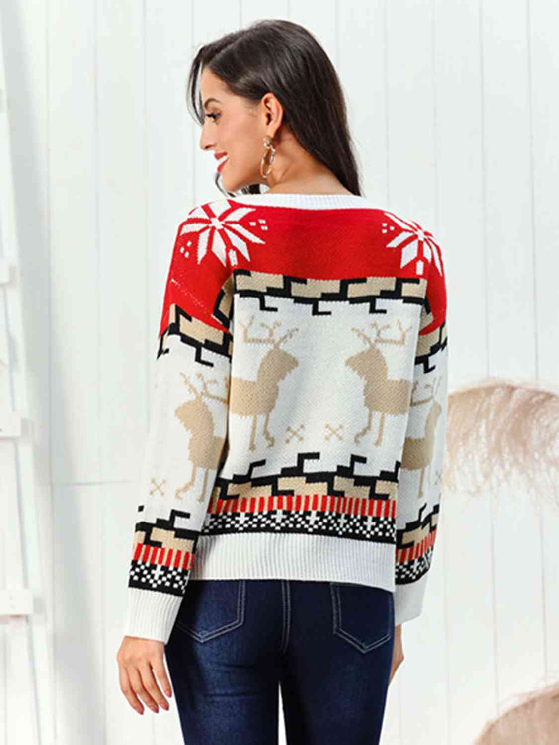 Light Gray Reindeer Round Neck Sweater