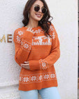 Light Gray Reindeer & Snowflake Pattern Dropped Shoulder Pullover Sweater