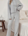 Gray Ribbed Drawstring Hoodie and Pants Lounge Set