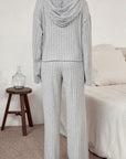 Gray Ribbed Drawstring Hoodie and Pants Lounge Set