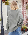 Dark Gray Ribbed Drop Shoulder Lantern Sleeve Sweater