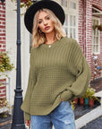 Dim Gray Ribbed Drop Shoulder Lantern Sleeve Sweater