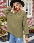 Dim Gray Ribbed Drop Shoulder Lantern Sleeve Sweater