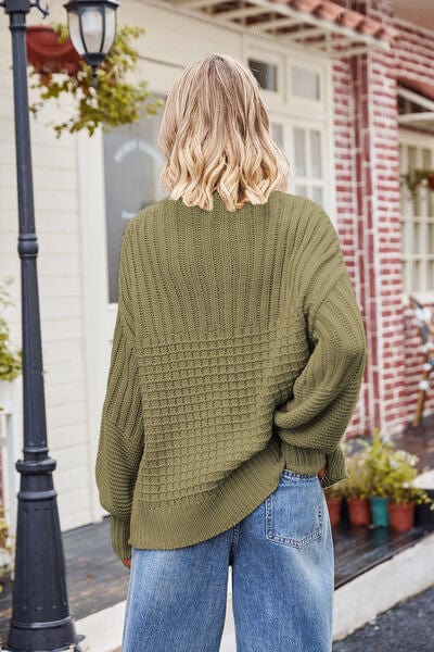 Rosy Brown Ribbed Drop Shoulder Lantern Sleeve Sweater