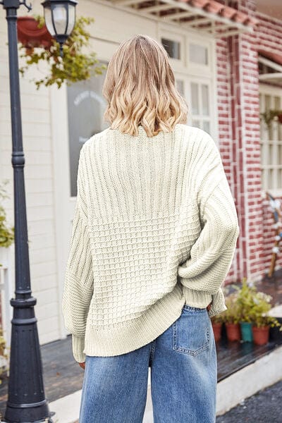 Light Gray Ribbed Drop Shoulder Lantern Sleeve Sweater