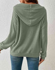 Slate Gray Ribbed Dropped Shoulder Drawstring Hoodie