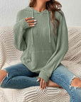 Dark Gray Ribbed Dropped Shoulder Drawstring Hoodie