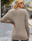 Rosy Brown Ribbed Half Button Long Sleeve Knit Top