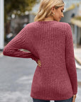 Dim Gray Ribbed Half Button Long Sleeve Knit Top