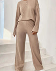 Light Gray Ribbed Half Button Top and Pants Set