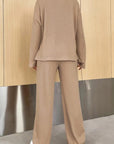 Rosy Brown Ribbed Half Button Top and Pants Set