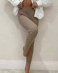 Gray Ribbed Mid Waist Leggings