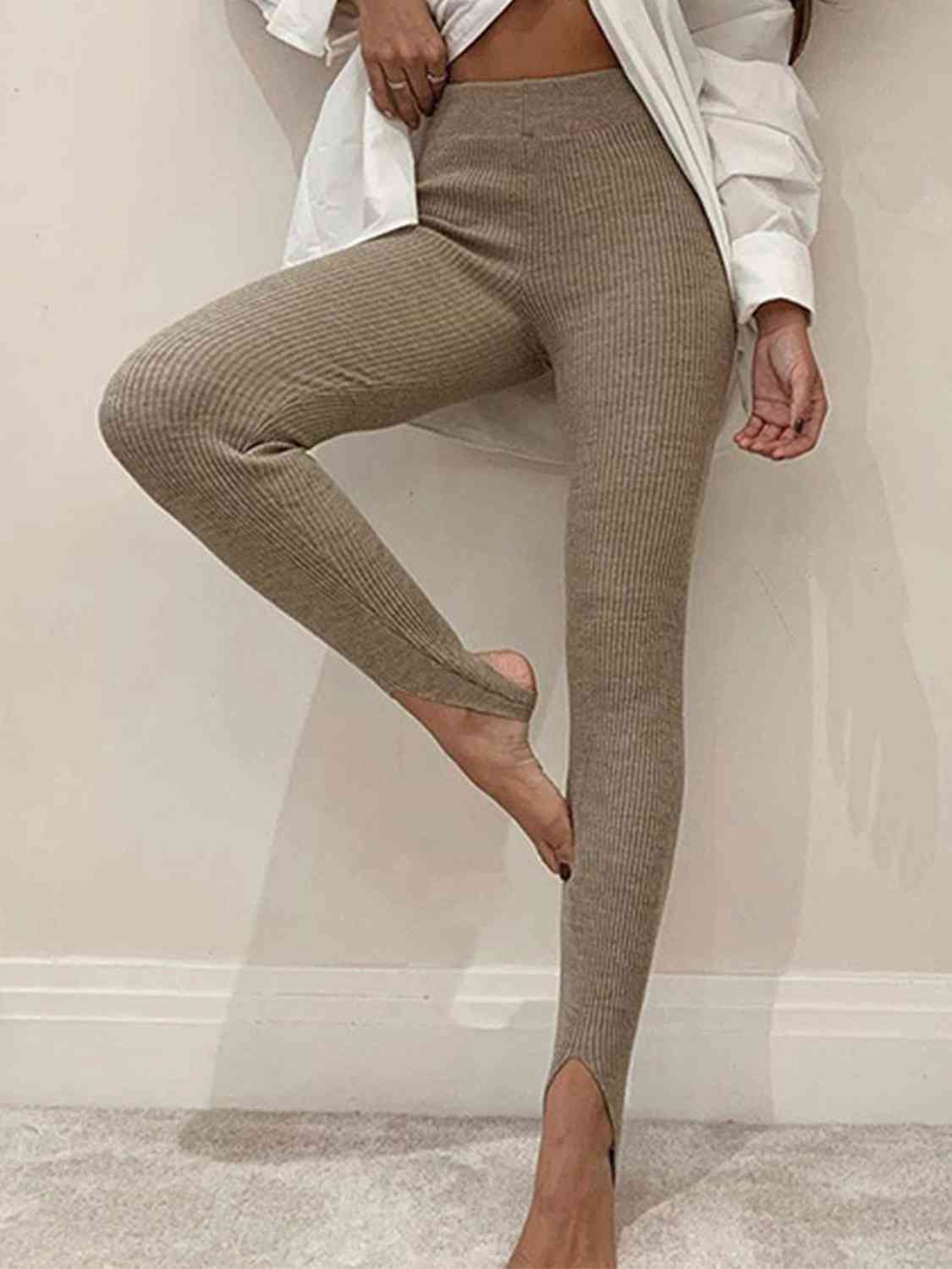 Gray Ribbed Mid Waist Leggings