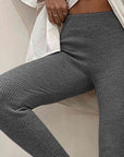 Dark Slate Gray Ribbed Mid Waist Leggings