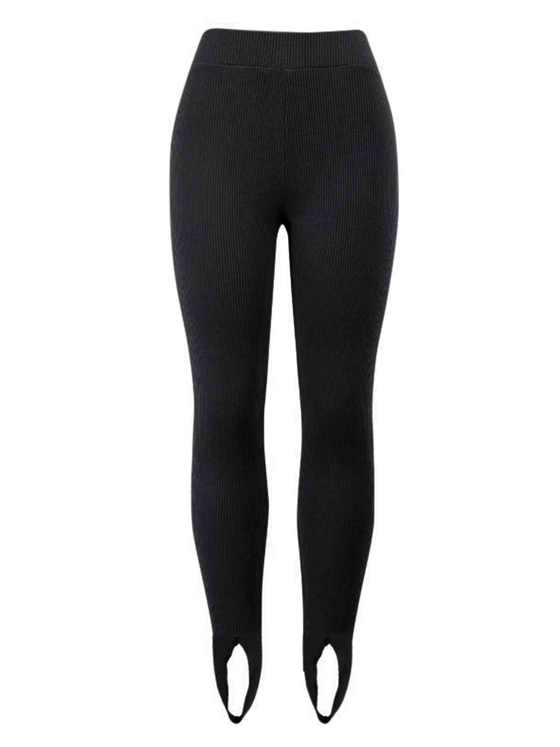 Black Ribbed Mid Waist Leggings