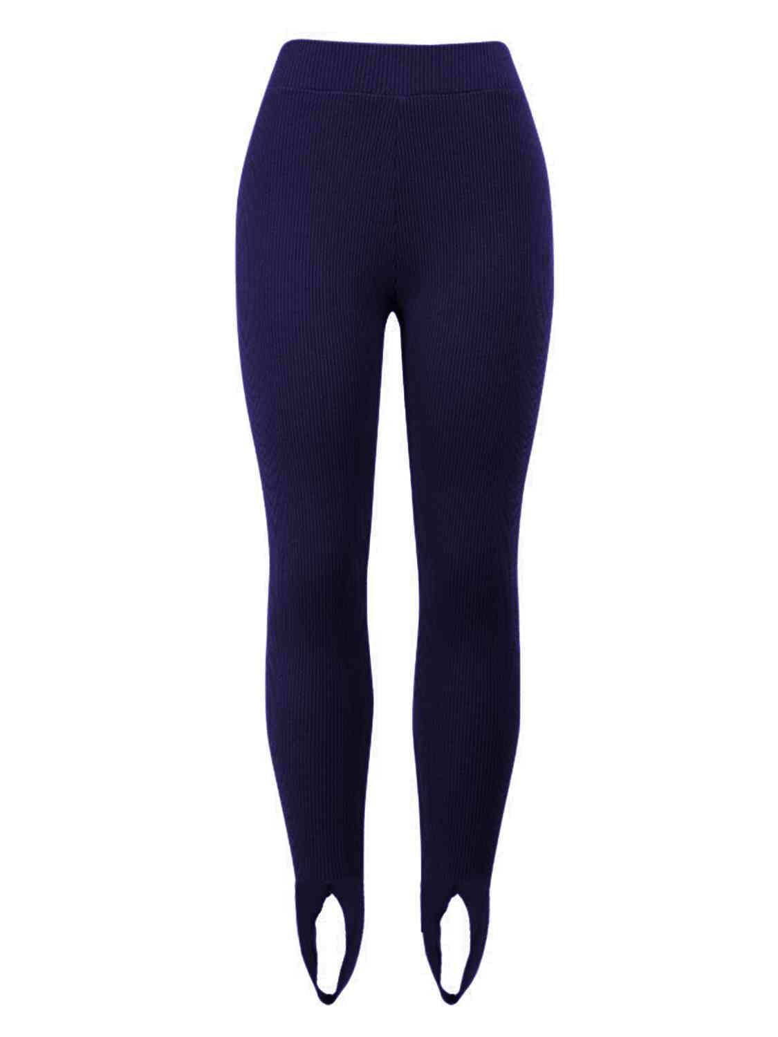 Midnight Blue Ribbed Mid Waist Leggings