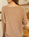 Dark Khaki Ribbed Round Neck Long Sleeve Knit Top