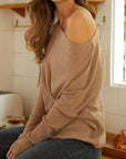 Rosy Brown Ribbed Round Neck Long Sleeve Knit Top