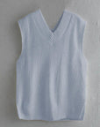 Light Slate Gray Ribbed V-Neck Sleeveless Sweater Vest