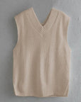 Rosy Brown Ribbed V-Neck Sleeveless Sweater Vest