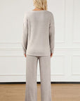 Light Gray Ribbed V-Neck Top and Pants Lounge Set