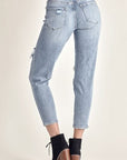 Light Gray RISEN Distressed Slim Cropped Jeans