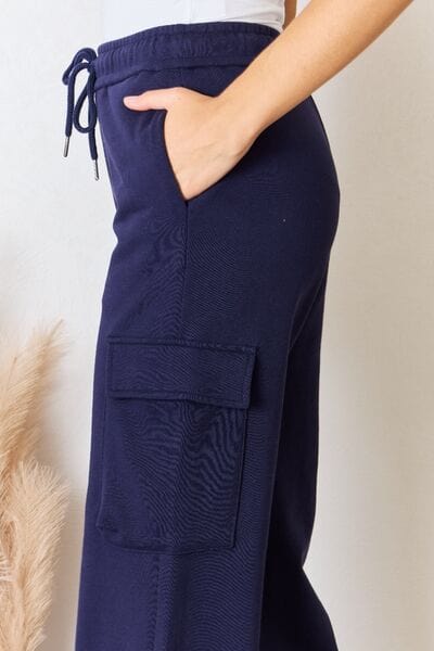 Gray RISEN Drawstring Relaxed Cargo Wide Leg Pants