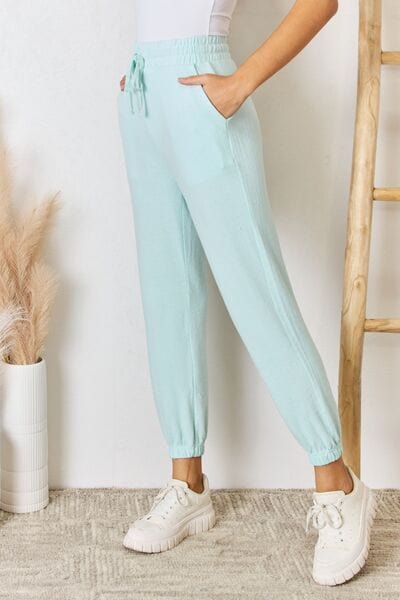 Light Gray RISEN Full Size Drawstring Ultra Soft Knit Jogger