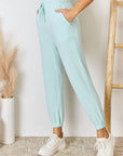 Light Gray RISEN Full Size Drawstring Ultra Soft Knit Jogger