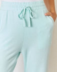 Light Gray RISEN Full Size Drawstring Ultra Soft Knit Jogger