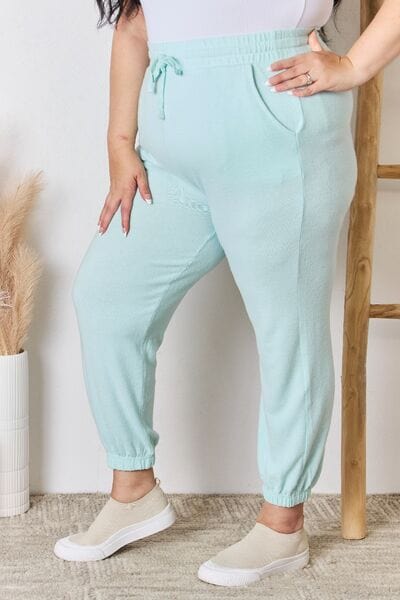 Light Gray RISEN Full Size Drawstring Ultra Soft Knit Jogger