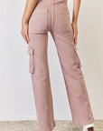 Light Gray RISEN Full Size High Rise Cargo Wide Leg Jeans