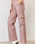 Light Gray RISEN Full Size High Rise Cargo Wide Leg Jeans