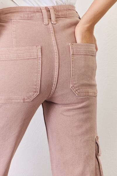 Rosy Brown RISEN Full Size High Rise Cargo Wide Leg Jeans
