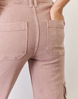 Rosy Brown RISEN Full Size High Rise Cargo Wide Leg Jeans
