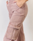 Light Gray RISEN Full Size High Rise Cargo Wide Leg Jeans
