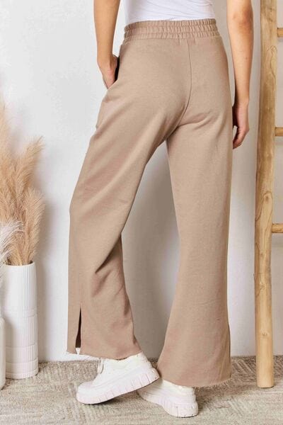 Rosy Brown RISEN Wide Waistband Slit Wide Leg Pants