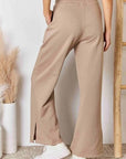 Rosy Brown RISEN Wide Waistband Slit Wide Leg Pants